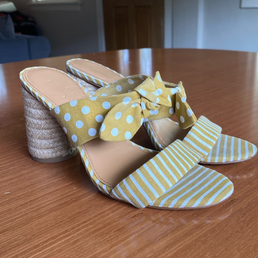 Polka dot and striped mustard yellow summer sandal by j crew!